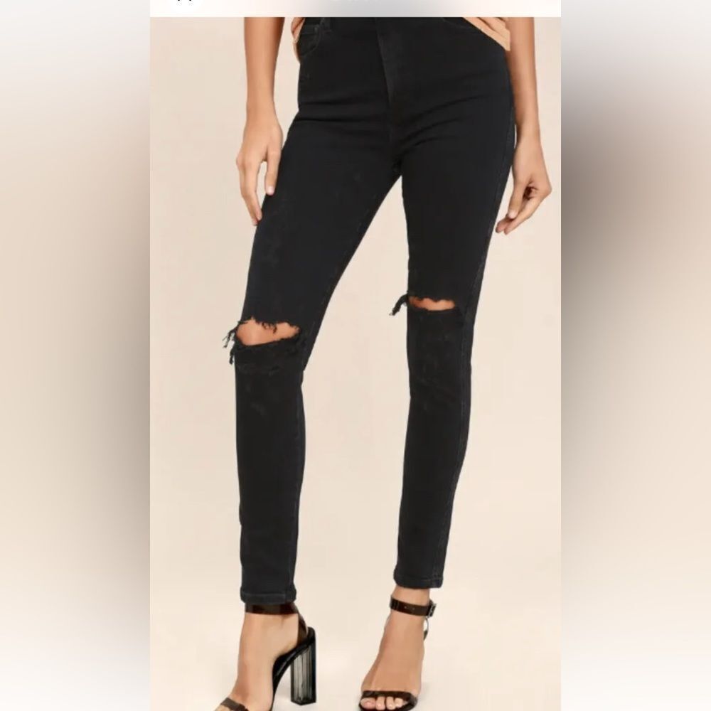 AGOLDE Roxanne Super High Rise Skinny Jeans Black Distressed Size 31